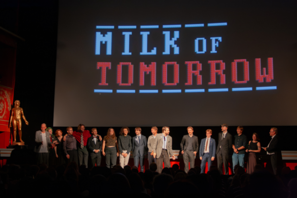Winner Swedish Game Awards New Talent 2026 The Game Assembly Milk of Tomorrow - stage picture with Milk of Tomorrow in background